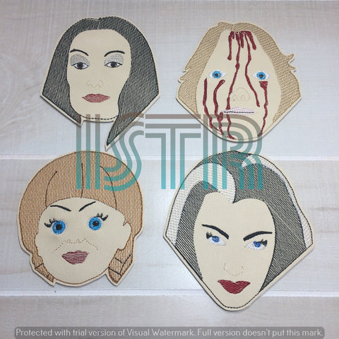 Horror Ladies Coaster Set #1 Embroidery Designs